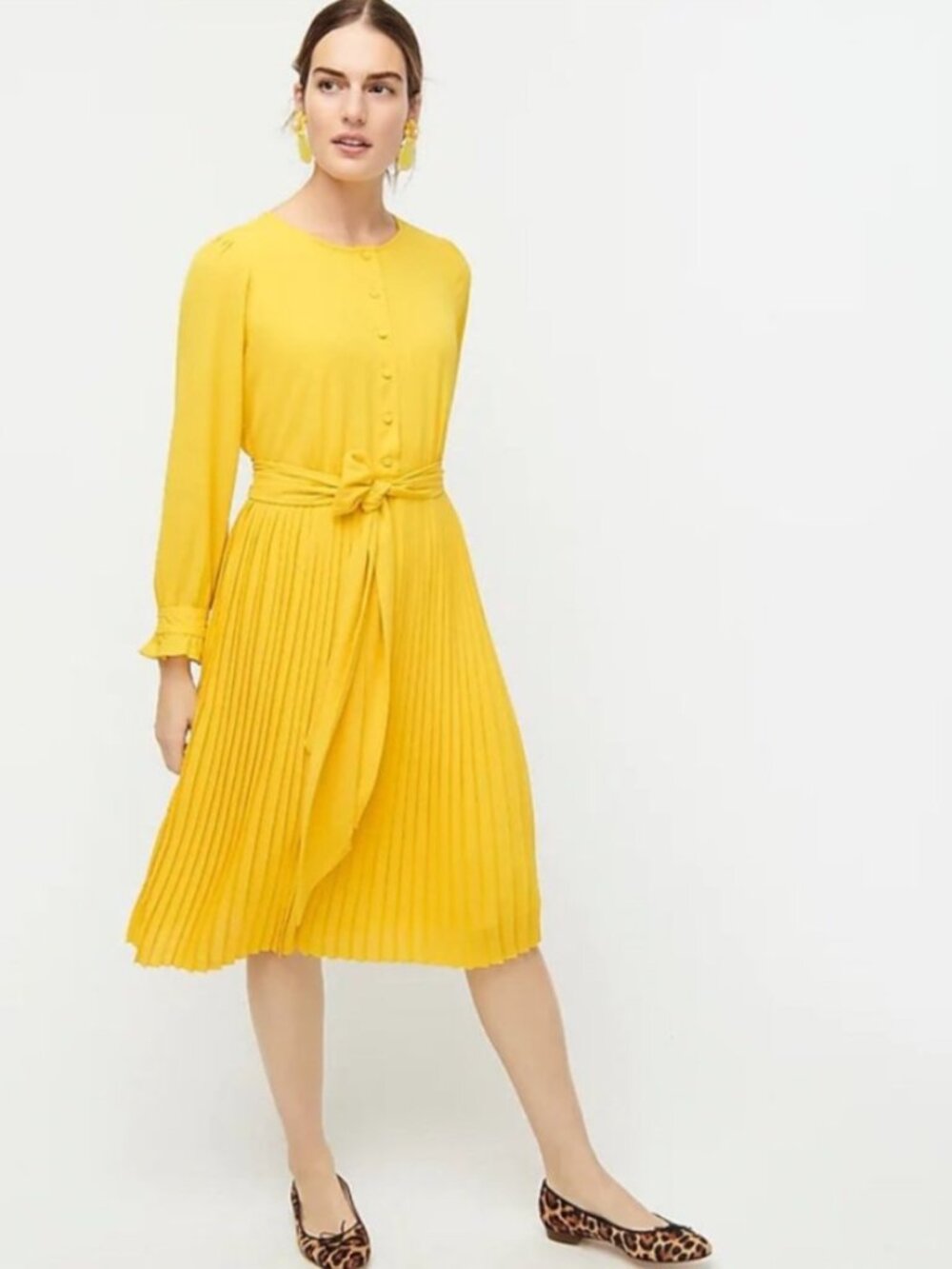 J. Crew Golden Yellow Pleated Tie-Front Midi Dress - Size 6